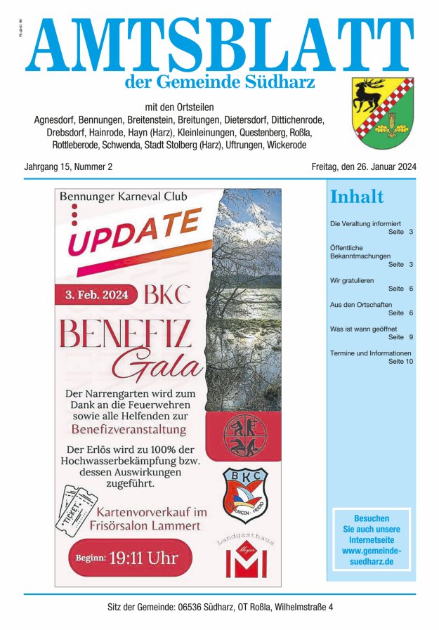 Amtsblatt der Gemeinde Südharz Titelblatt 02/2024
