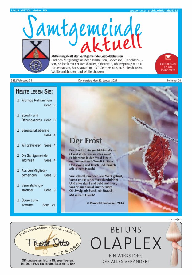 Samtgemeinde aktuell Gieboldehausen Titelblatt 01/2024