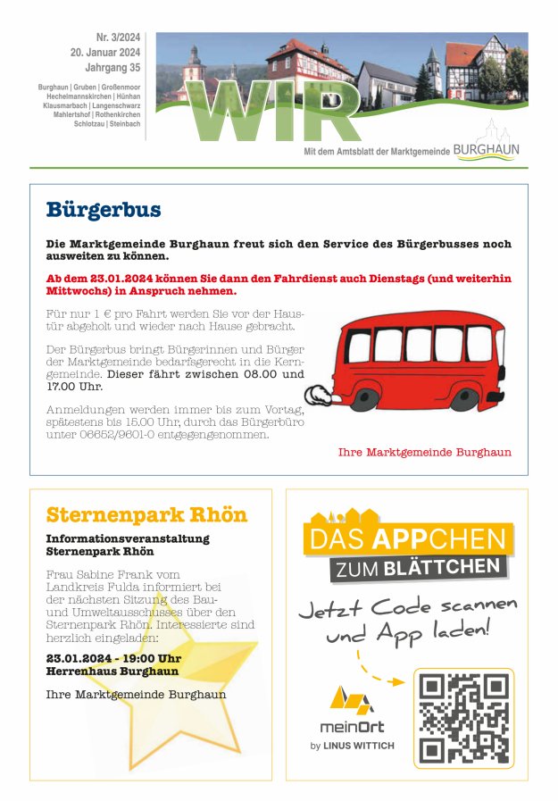 WIR - mit Amtsblatt der Marktgemeinde Burghaun Titelblatt 03/2024