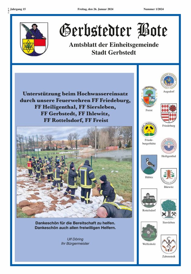 Gerbstedter Bote – Amtsblatt der Einheitsgemeinde Stadt Gerbstedt Titelblatt 01/2024