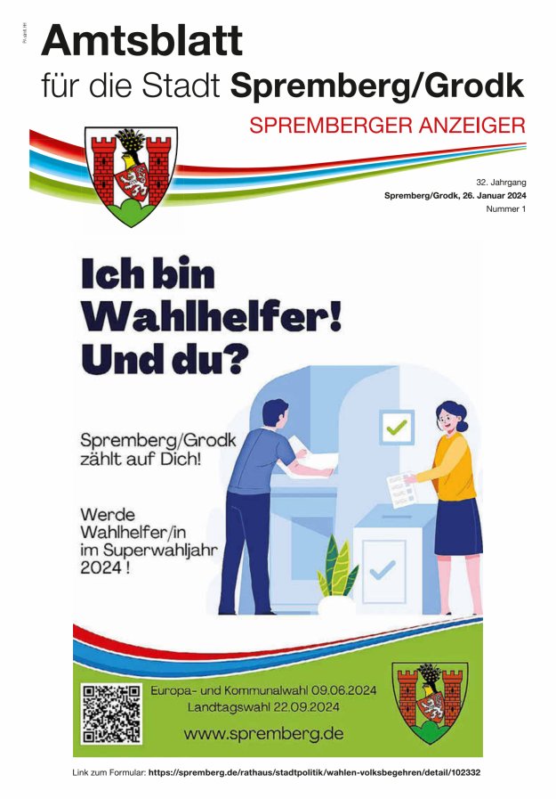 Amtsblatt für die Stadt Spremberg/Grodk – Spremberger Anzeiger Titelblatt 01/2024