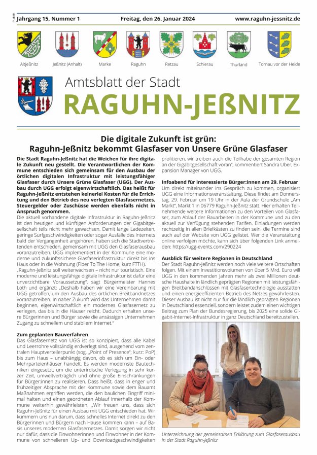 Amtsblatt der Stadt Raguhn-Jeßnitz Titelblatt 01/2024