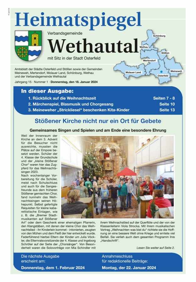 Heimatspiegel Verbandsgemeinde Wethautal mit Sitz in der Stadt Osterfeld Titelblatt 01/2024