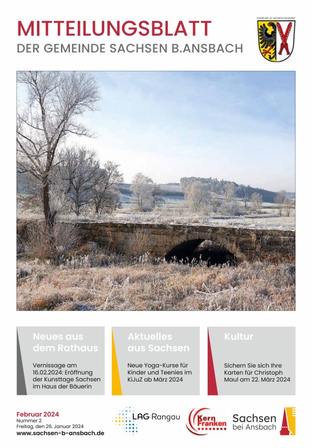 Amts- und Mitteilungsblatt der Gemeinde Sachsen b.Ansbach Titelblatt 02/2024