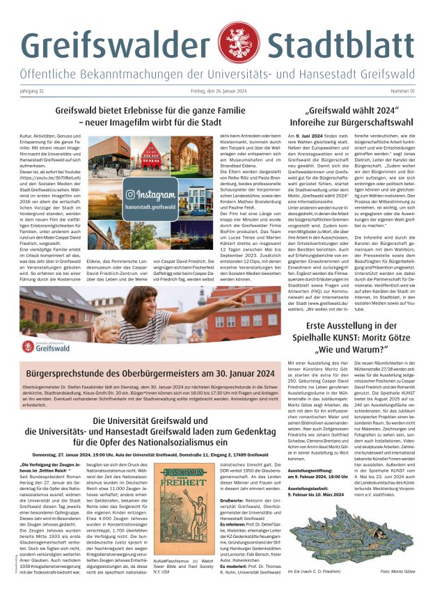 Greifswalder Stadtblatt Titelblatt 01/2024
