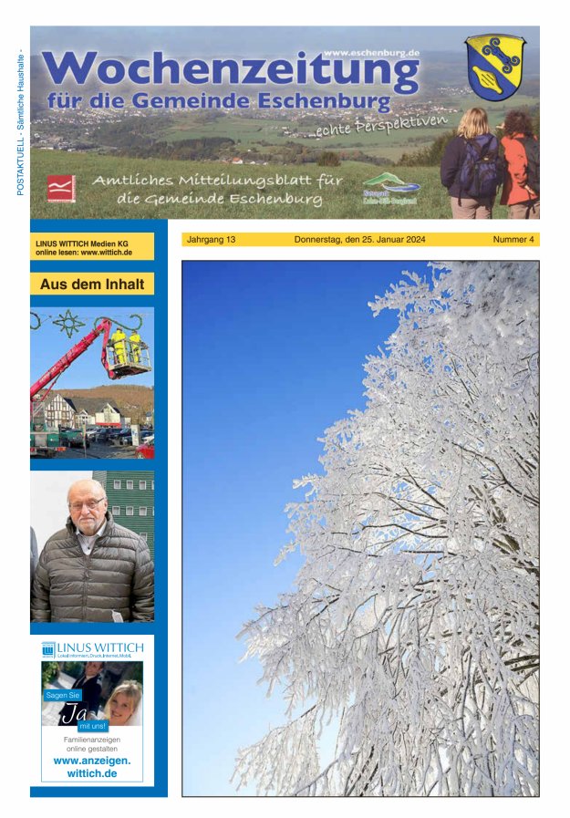 Wochenzeitung für die Gemeinde Eschenburg Titelblatt 04/2024