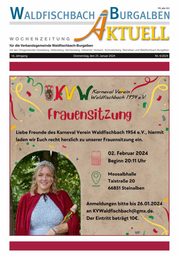 Amtsblatt der Verbandsgemeinde Waldfischbach-Burgalben Titelblatt 04/2024