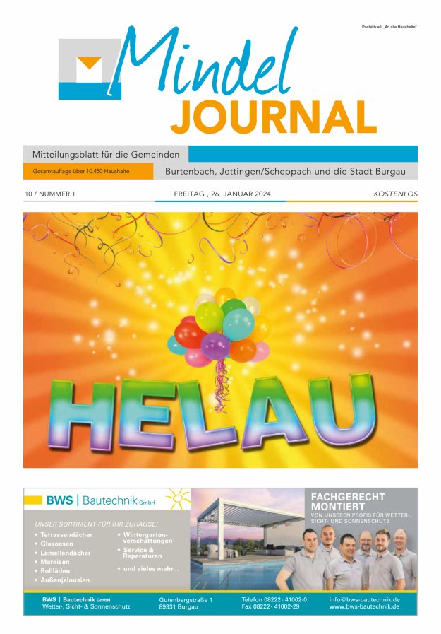 Mindeljournal Freies Blatt für Burgau Burtenbach Jettingen-Scheppach Titelblatt 01/2024