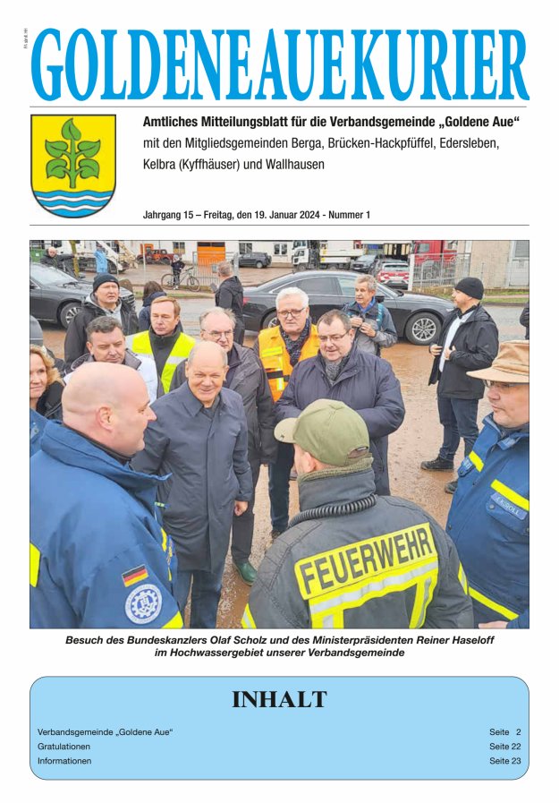 Goldene Aue Kurier – Amtliches Mitteilungsblatt für die Verbandsgemeinde "Goldene Aue" Titelblatt 01/2024
