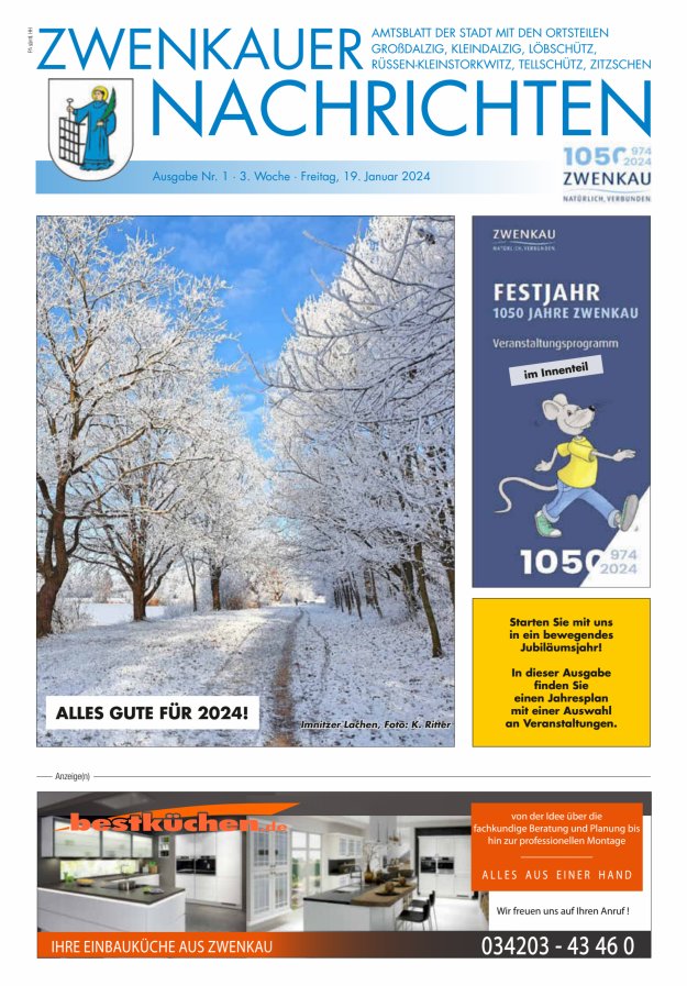 Zwenkauer Nachrichten - Amtsblatt der Stadt mit ihren Ortsteilen Titelblatt 01/2024
