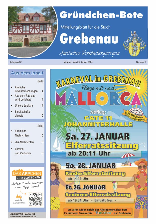 Grebenau - Gründchen Bote - Mitteilungsblatt für die Stadt Grebenau Titelblatt 04/2024