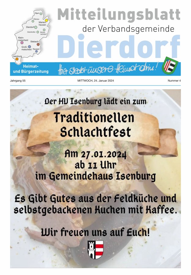 Mitteilungsblatt der Verbandsgemeinde Dierdorf Titelblatt 04/2024