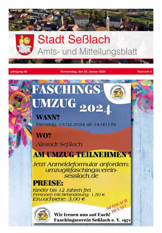 Amts- und Mitteilungsblatt Stadt Seßlach Titelblatt 02/2024