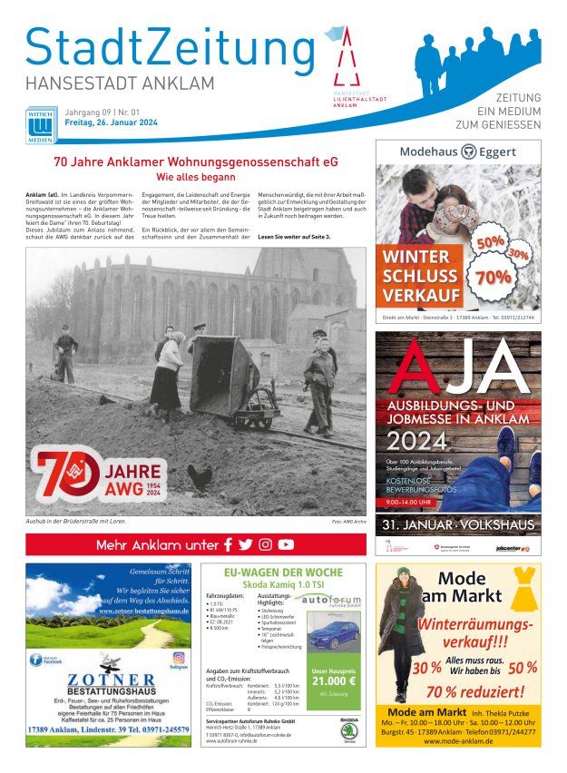 Anklam StadtZeitung Titelblatt 01/2024