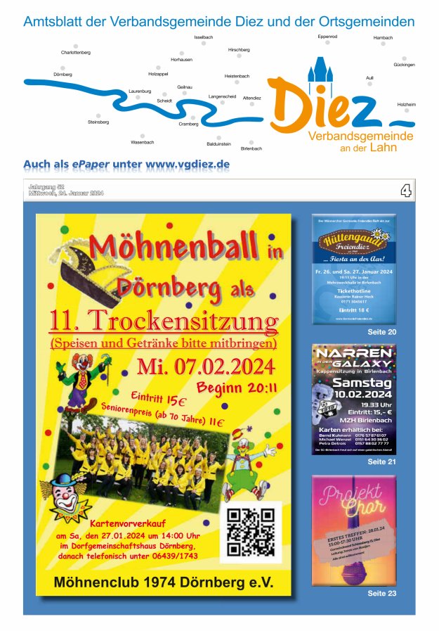 Mitteilungsblatt der Verbandsgemeinde Diez und der Ortsgemeinden Titelblatt 04/2024
