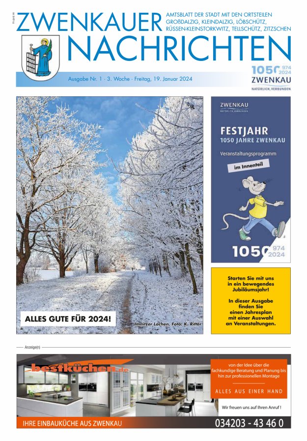 Zwenkauer Nachrichten - Amtsblatt der Stadt mit ihren Ortsteilen Titelblatt 01/2024