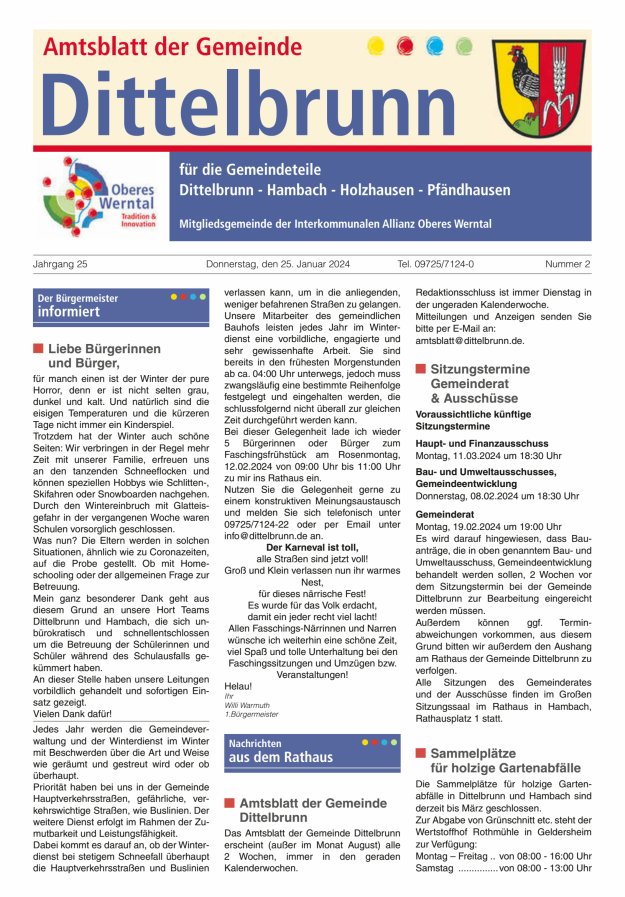 Amtsblatt der Gemeinde Dittelbrunn Titelblatt 02/2024