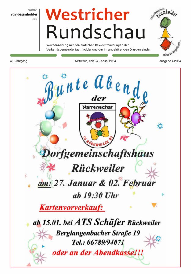 Westricher Rundschau VG Baumholder Titelblatt 04/2024
