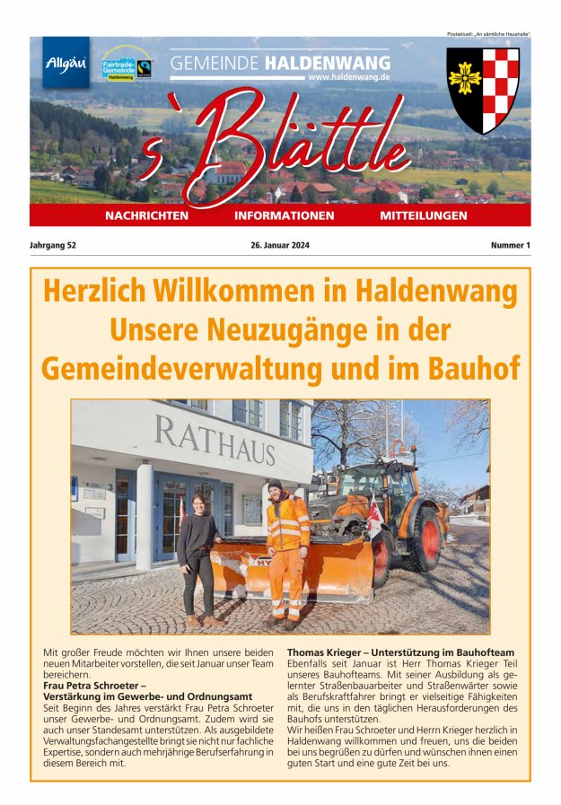 sBlättle der Gemeinde Haldenwang Titelblatt 01/2024