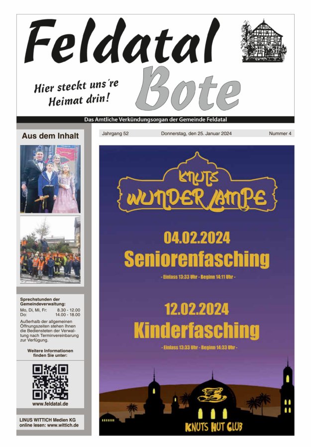 Das Amtliche Verkündungsorgan der Gemeinde Feldatal Titelblatt 04/2024
