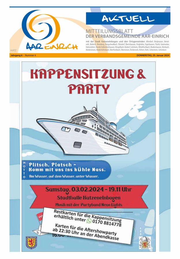 Mitteilungsblatt der Verbandsgemeinde Aar-Einrich Ausgabe Katzenelnbogen Titelblatt 04/2024