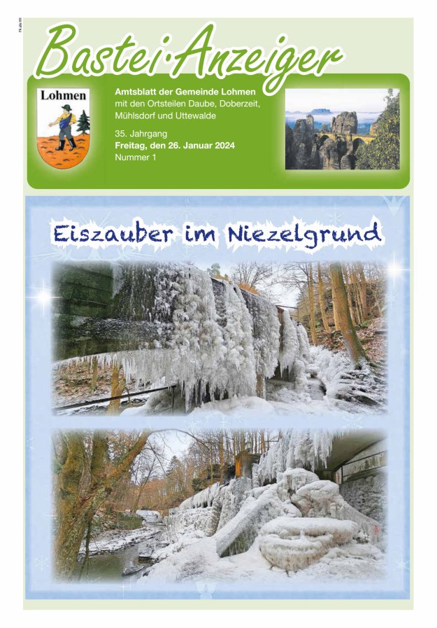 Bastei-Anzeiger - Amtsblatt der Gemeinde Lohmen mit den Ortsteilen Titelblatt 01/2024