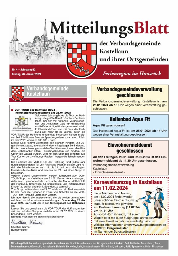 Mitteilungsblatt Kastellaun Titelblatt 04/2024