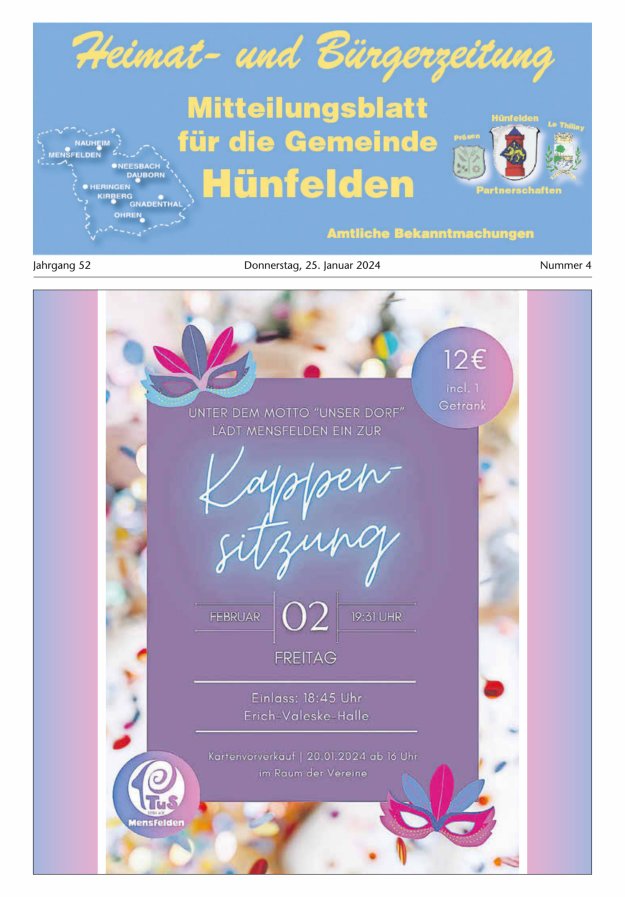 Mitteilungsblatt für die Gemeinde Hünfelden Titelblatt 04/2024
