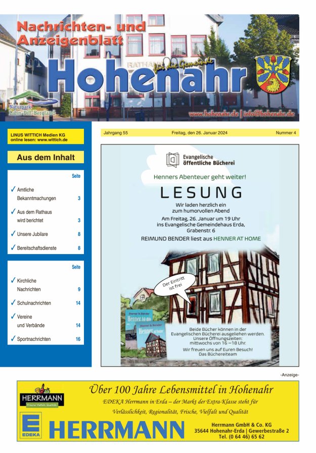 Nachrichten- und Anzeigenblatt für die Gemeinde Hohenahr Titelblatt 04/2024