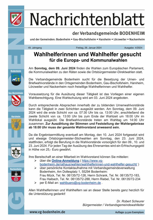 Nachrichtenblatt der VG Bodenheim              Titelblatt 04/2024