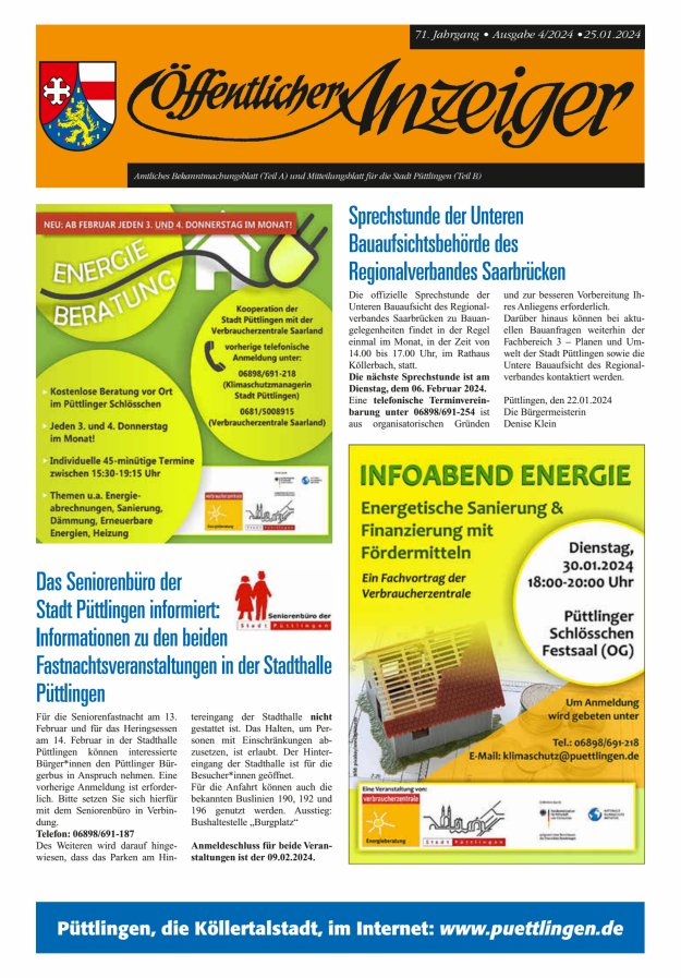 Öffentlicher Anzeiger - Stadt Püttlingen Titelblatt 04/2024