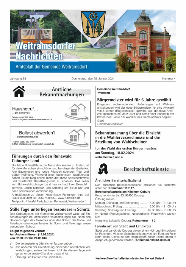 Weitramsdorfer Nachrichten Titelblatt 04/2024