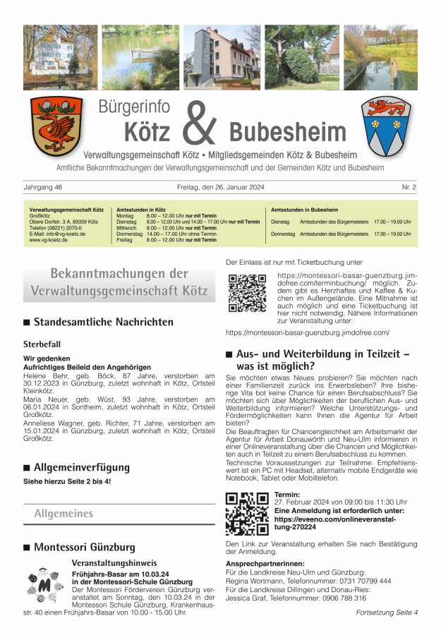 Amtsblatt der VG Kötz und der Mitgliedsgemeinden Titelblatt 02/2024
