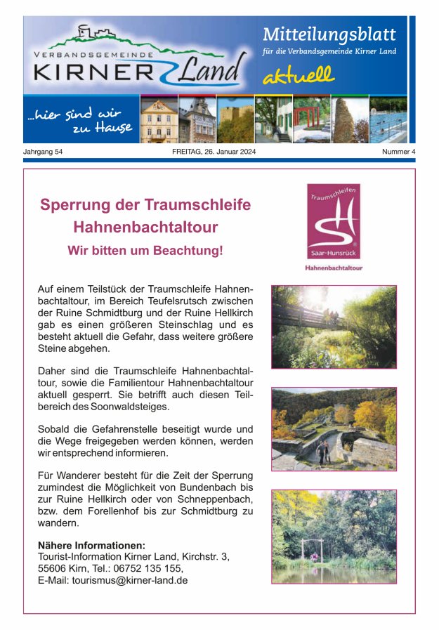 Mitteilungsblatt für den Bereich der Verbandsgemeinde Kirner Land Titelblatt 04/2024