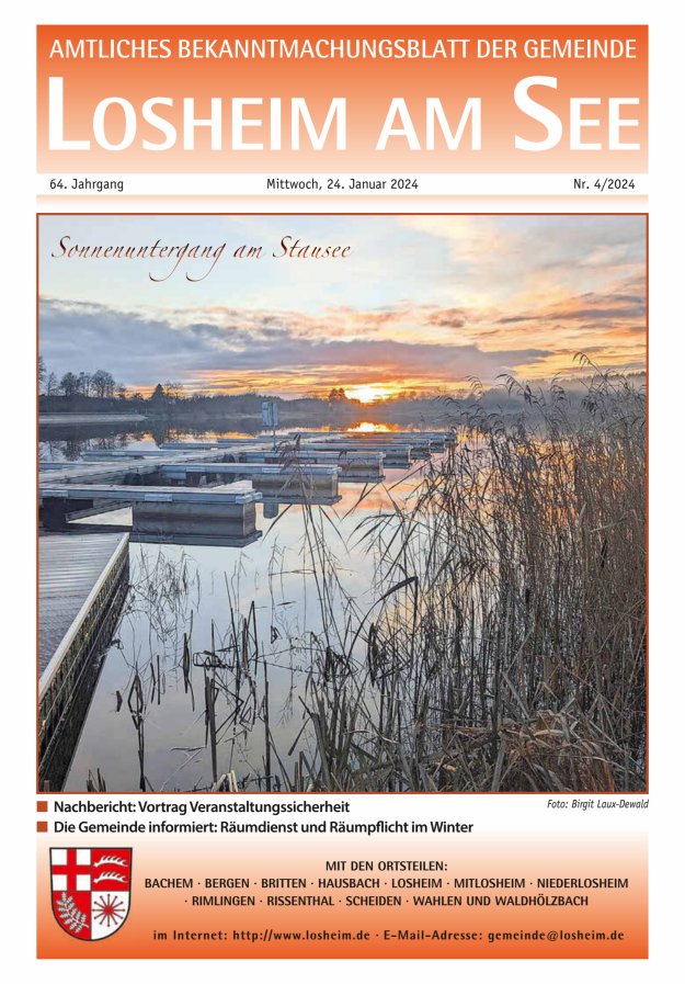 Amtliches Bekanntmachungsblatt der Gemeinde Losheim am See Titelblatt 04/2024