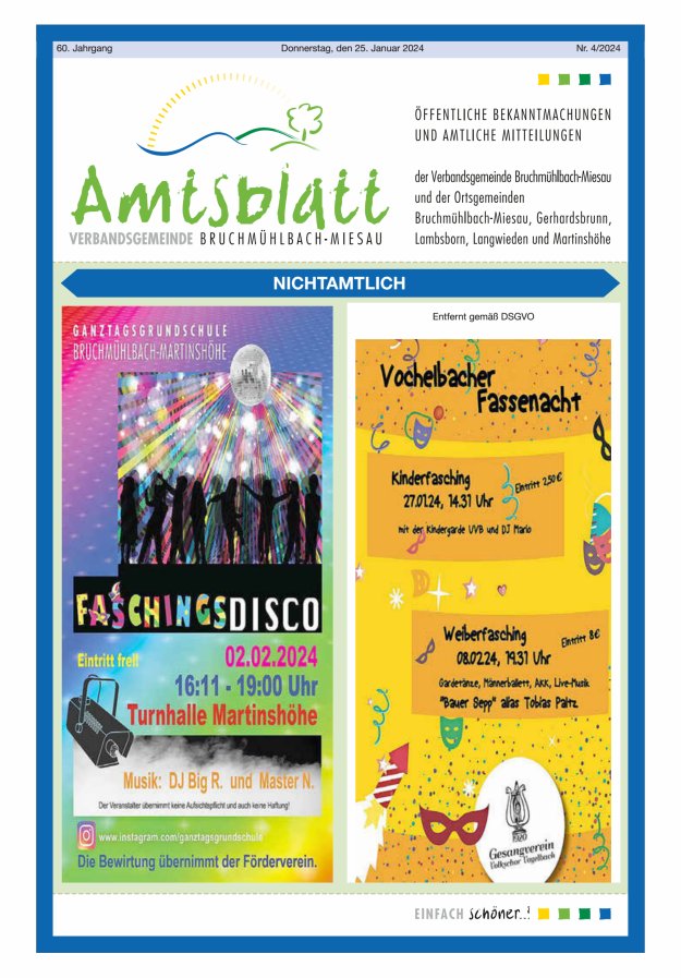 Amtsblatt der VG Bruchmühlbach-Miesau Titelblatt 04/2024