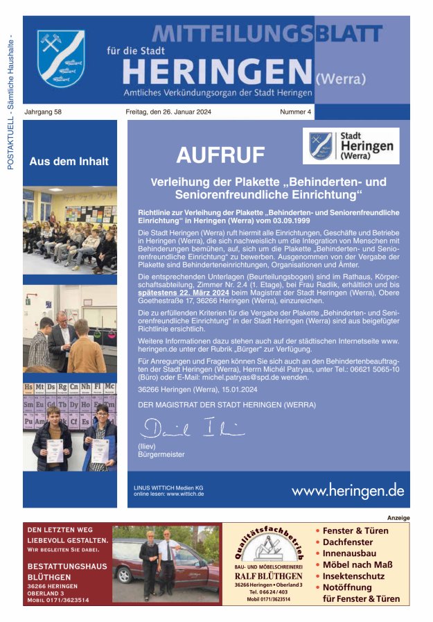 Mitteilungsblatt Heringen Titelblatt 04/2024