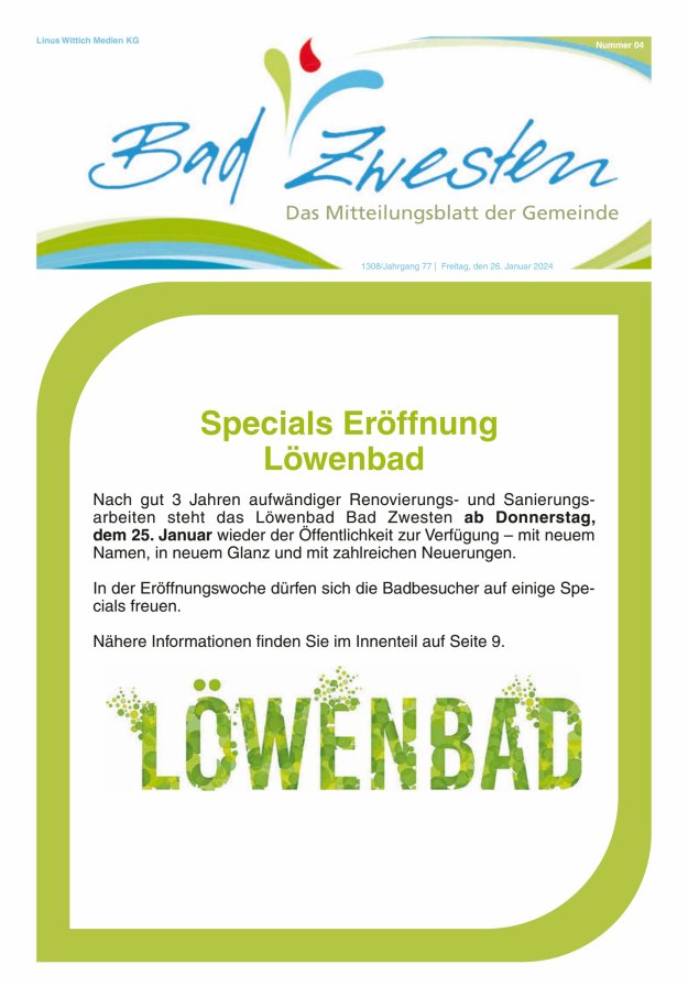 Heimatzeitung Bad Zwesten Titelblatt 04/2024