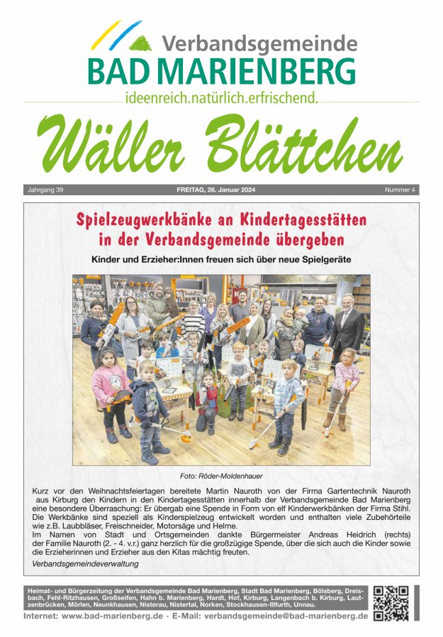 Wäller Blättchen - Verbandsgemeinde Bad Marienberg Titelblatt 04/2024