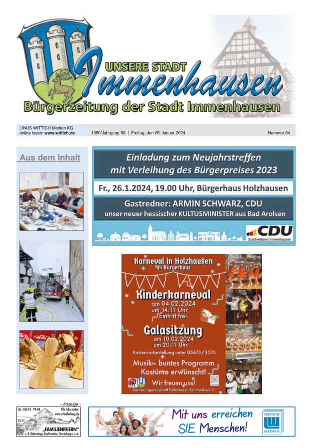 Unsere Stadt Immenhausen Titelblatt 04/2024