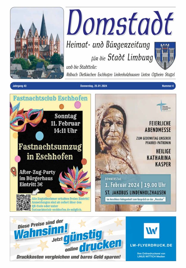 Domstadt - Heimat- und Bürgerzeitung für die Stadt Limburg Titelblatt 04/2024