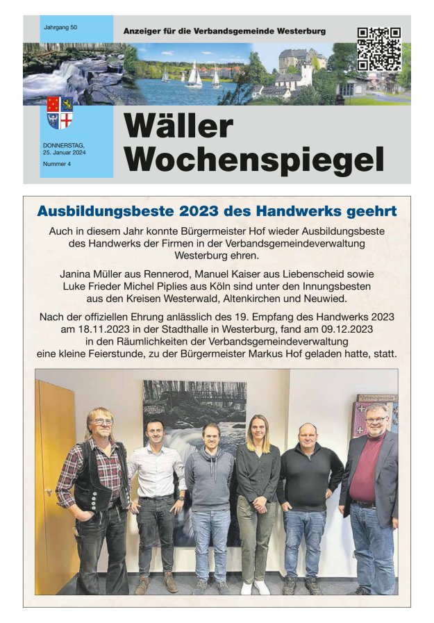 Wäller Wochenspiegel - Anzeiger für die Verbandsgemeinde Westerburg Titelblatt 04/2024