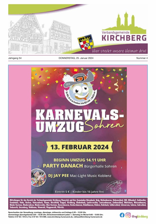 Mitteilungen der Verbandsgemeinde Kirchberg Hunsrück Titelblatt 04/2024