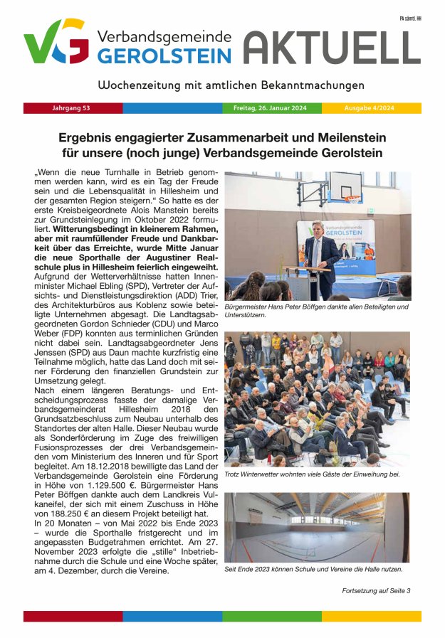 Verbandsgemeinde Gerolstein aktuell Titelblatt 04/2024