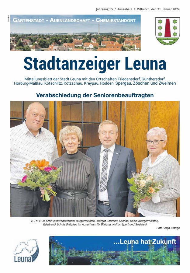 Stadtanzeiger – Mitteilungsblatt der Stadt Leuna mit den Ortschaften Titelblatt 01/2024
