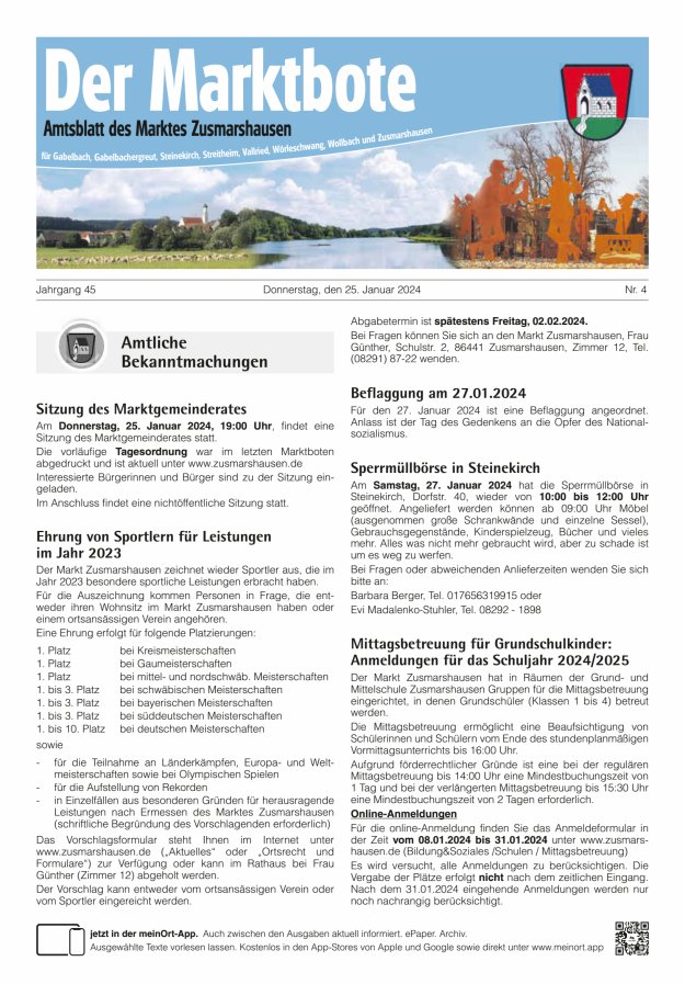Zusmarshausen - Der Marktbote Titelblatt 04/2024