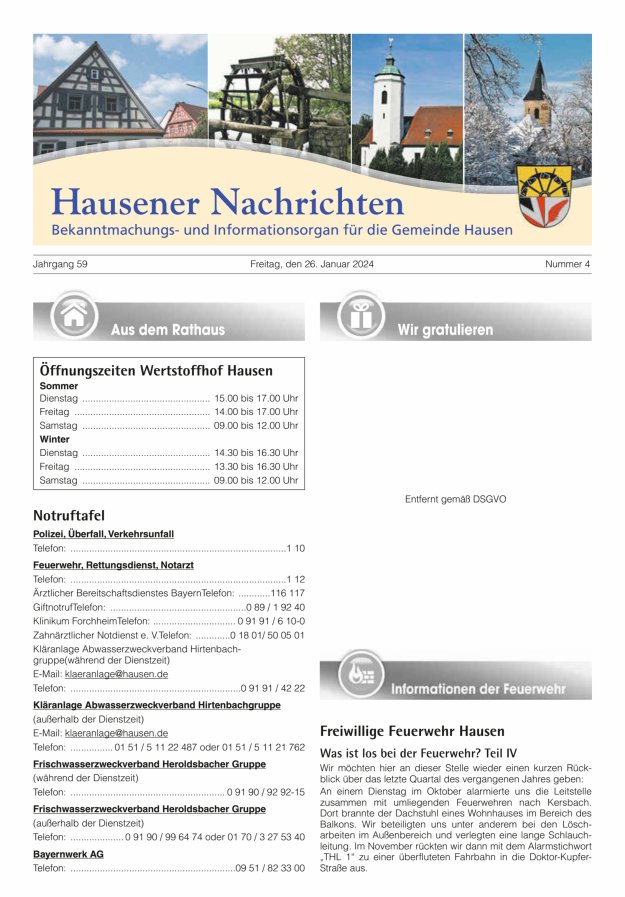 Hausener Nachrichten Titelblatt 04/2024