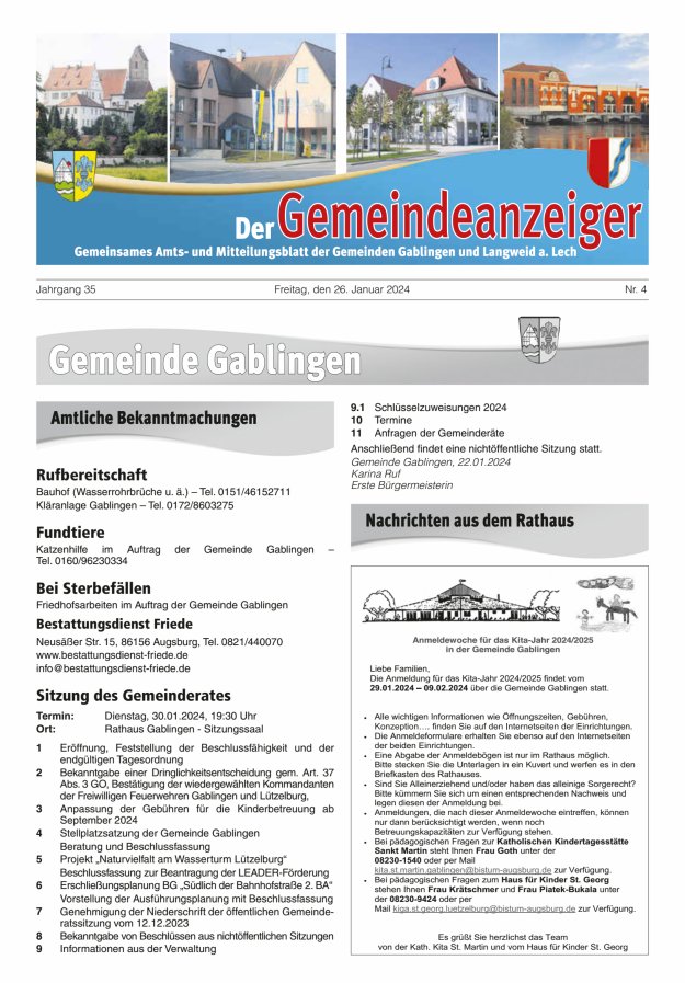 Der Gemeindeanzeiger - Gablingen Langweid Titelblatt 04/2024