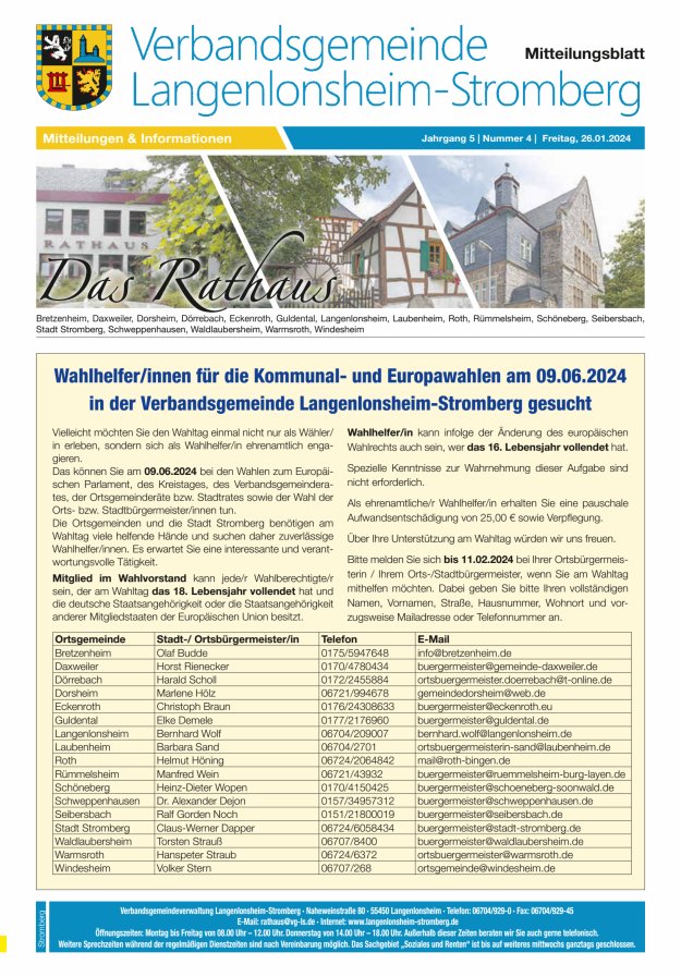 Das Rathaus - MTB d VG Langenlonsheim-Stromberg  Titelblatt 04/2024