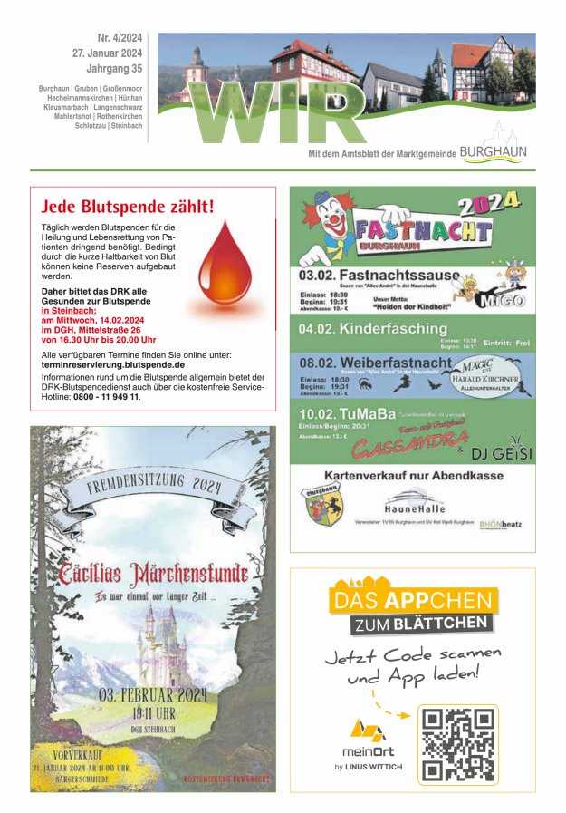 WIR - mit Amtsblatt der Marktgemeinde Burghaun Titelblatt 04/2024